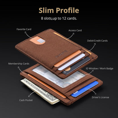 Buffway Slim Minimalist Front Pocket RFID Blocking Leather Wallets for Men and Women - Carbon Fiber Black - Colors A