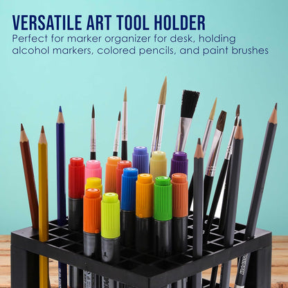 U.S. Art Supply Plastic Artist Round 50 Hole Paint Brush Holder and Organizer - Rack Holds Paintbrushes, Makeup Cosmetic Brushes, Pencils, Pens, Markers, Art Tools, Desk Stand - Students, Teachers