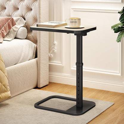 Kitstorack TV Tray Table, Adjustable Height & Flip-Top & Rounded Metal Corners, Snack Table for Couch, Sofa, Bed, Chair, Living Room, C Shaped End Side Table for Eating, Dinner or Laptop, Small Spaces