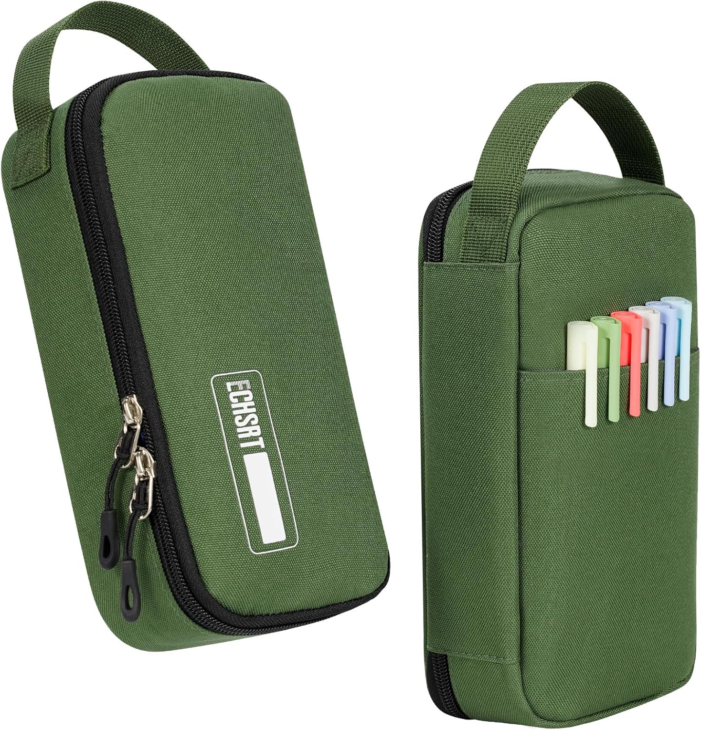 ECHSRT Big Pencil Case, Aesthetic Portable Zipper Pencil Bag with Hidden Pocket, Special Pouch for Men Women Adults, Stationery Organizer Pen Cases for Office Travel,Black