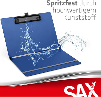 Sax Folding Clipboard Blueberry Clipboard A4 to A5 Portrait and Landscape Format Ideal for Travel and Business Holds 30 Sheets Includes Elastic Closure Band and Pen Loop Durable & Shockproof