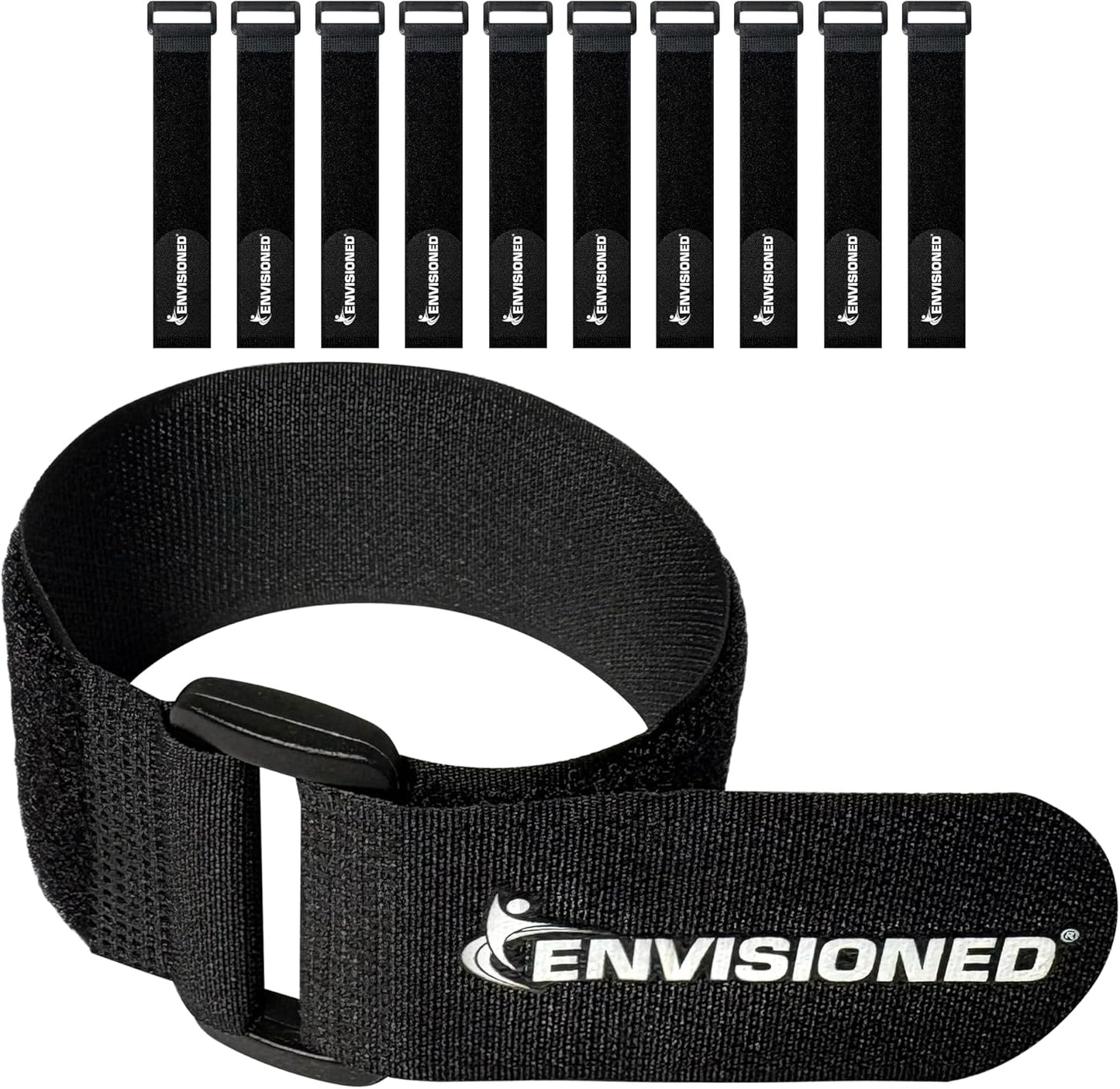 ENVISIONED Reusable Cinch Straps 2" x 40" - 6 Pack, Multipurpose Strong Gripping, Quality Hook and Loop Securing Straps (Black) - Colors A