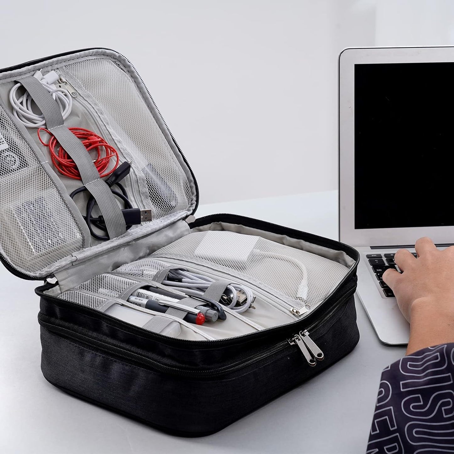 OrgaWise Electronics Organizer, Electronic Accessories Bag Travel Cable Organizer Three-Layer for iPad Mini, Kindle, Hard Drives, Cables, Chargers