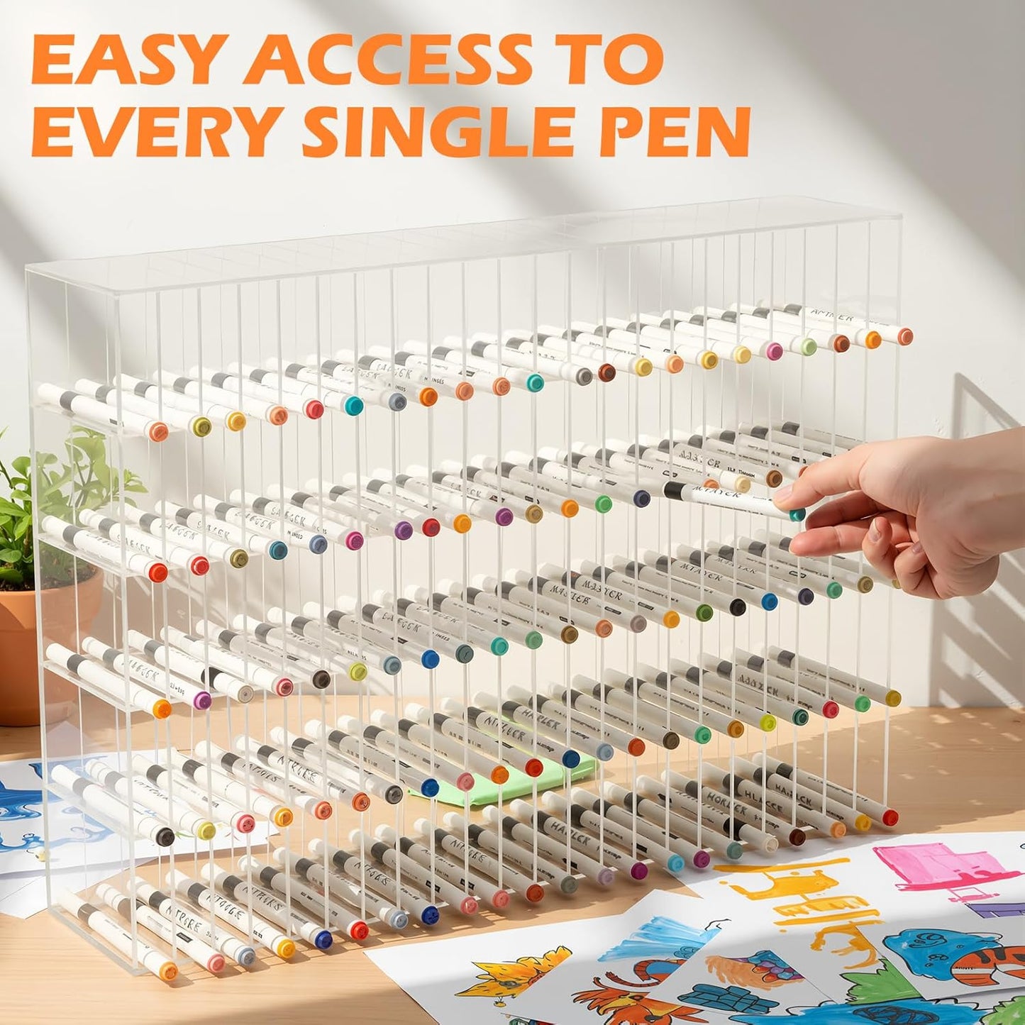 Colingmill Acrylic Marker Organizer for 480 Markers, Extra Large Art Marker Storage Rack for Desk, Durable Pencil Holder Desk Storage for Artists Teachers Students Office Birthday Gifts(Large)