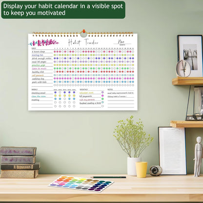 Habit Tracker Calendar, Aesthetic Daily Weekly Goal and Habit Tracker Journal, 12 Months Undated Habits Tracker Planner with Spiral Binding, Boost Productivity Tool and Workout Calendar, 11.7"x8.5"