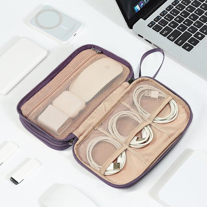 NISHEL Travel Cord Organizer Case, Double Layers Tech Electronic Bag, Essentials for Charger, Cable, Phone, Flash drive, Medium, Pink