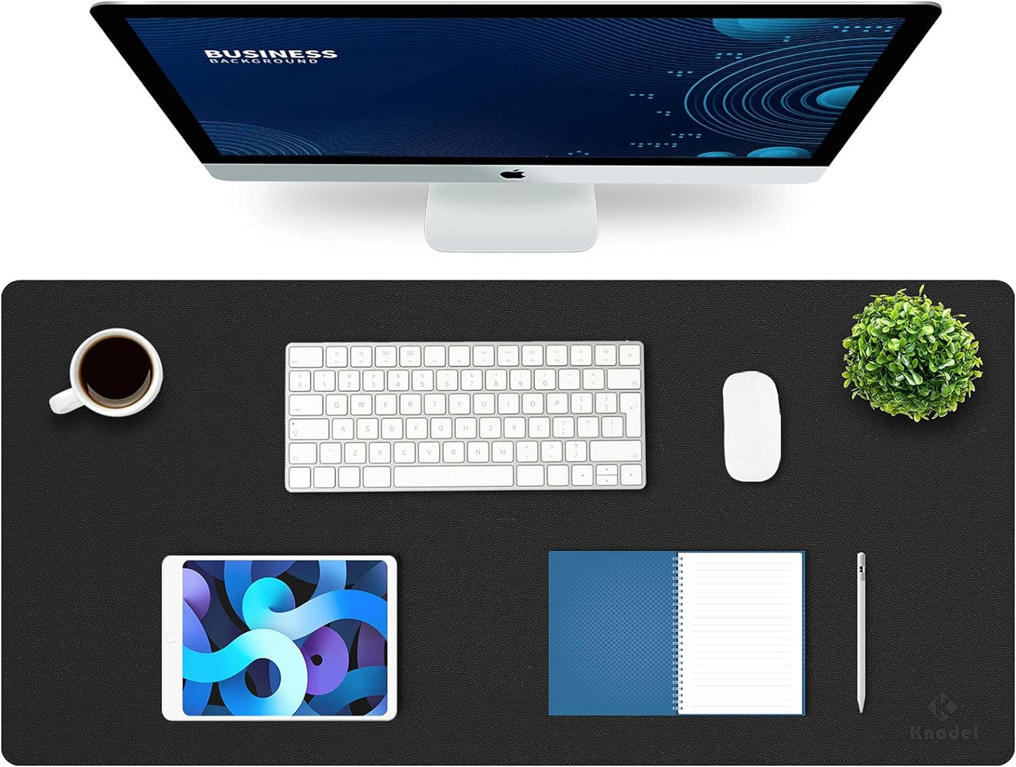 K KNODEL Large Office Leather Desk Mat, Mouse and Keyboard Pad, Computer and Laptop Mat, Desktop Protector and Cover, Writing Pad and Blotter (31.5"x15.7", Black)
