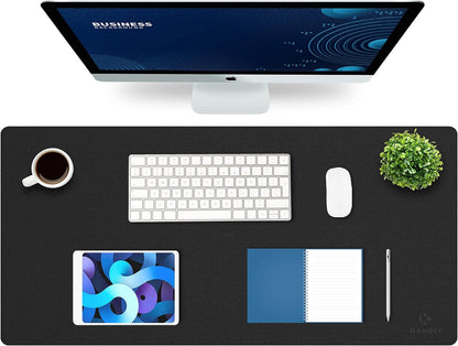 K KNODEL Large Office Leather Desk Mat, Mouse and Keyboard Pad, Computer and Laptop Mat, Desktop Protector and Cover, Writing Pad and Blotter (31.5"x15.7", Black)