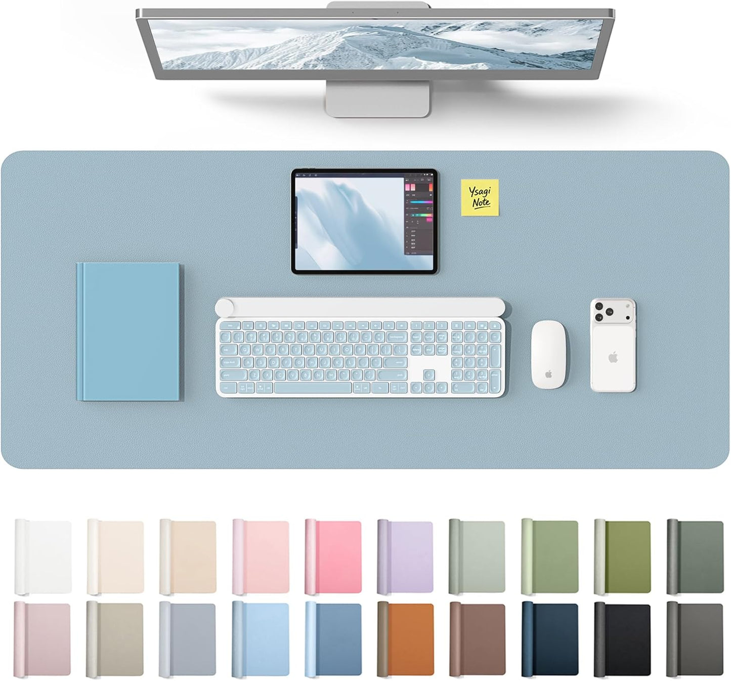 YSAGi Leather Desk Pad Protector, Office Desk Mat, Large Mouse Pad, Non-Slip PU Leather Desk Blotter, Waterproof Laptop Desk Writing Pad for Office and Home (23.6" x 13.8", Eggshell) - Colors B