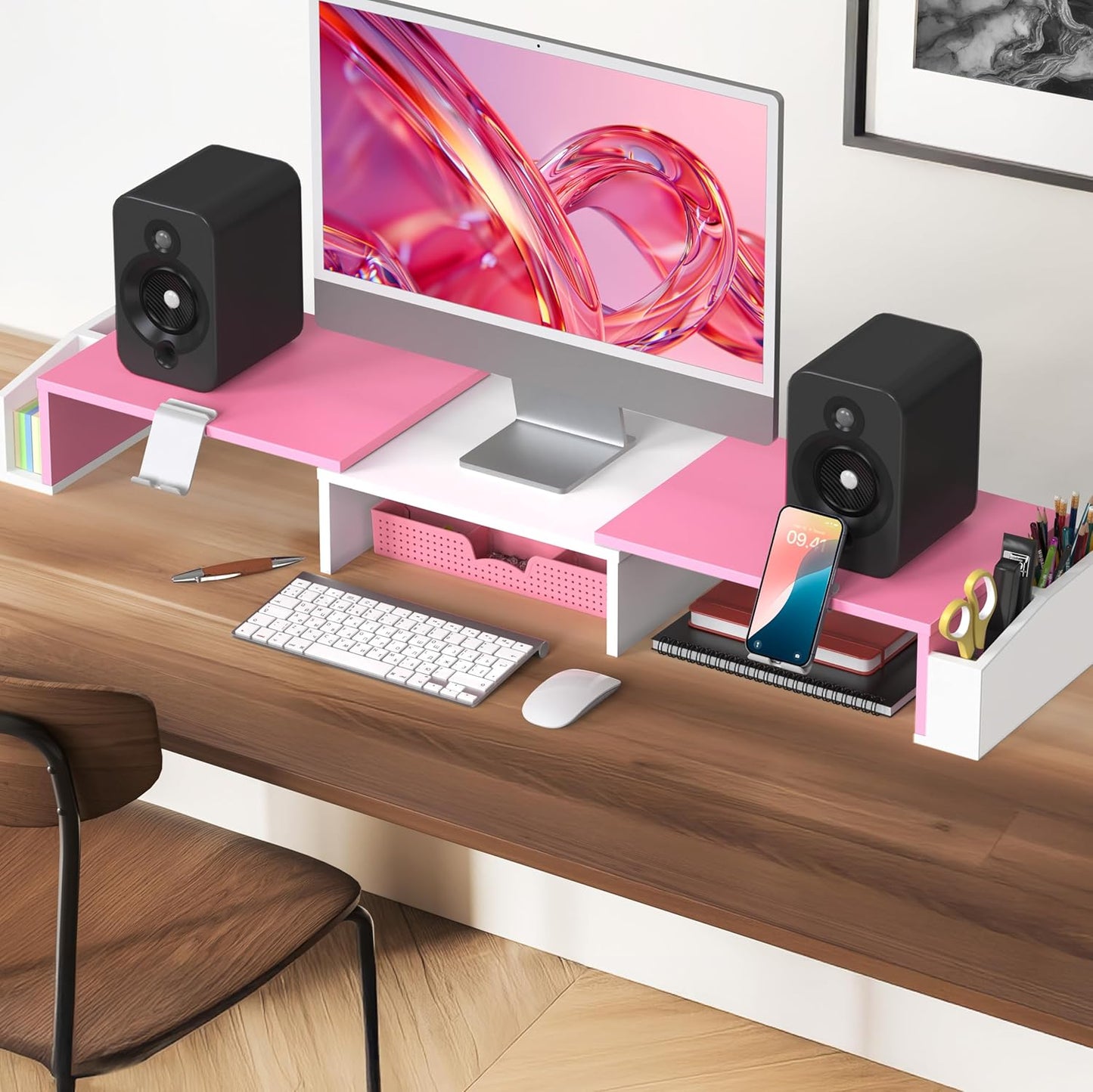 Simple Houseware Desk Dual Monitor Stand Riser with Drawer, Rustic Brown
