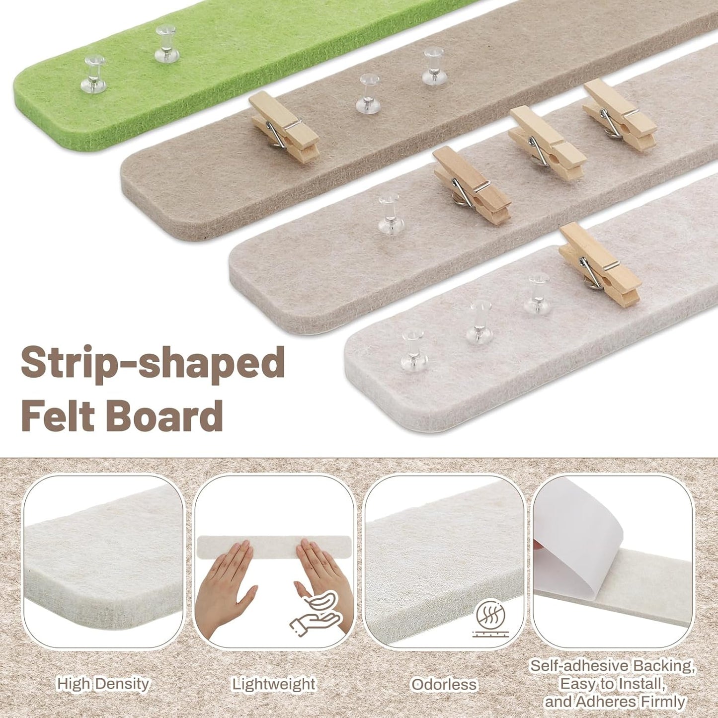 Thboxes 5 Pack Felt Bulletin Board Strips, 13x2 Inch Self Adhesive Felt Pin Boards with 30 Pushpins, Cork Board for Walls Home Office Decor(Black)