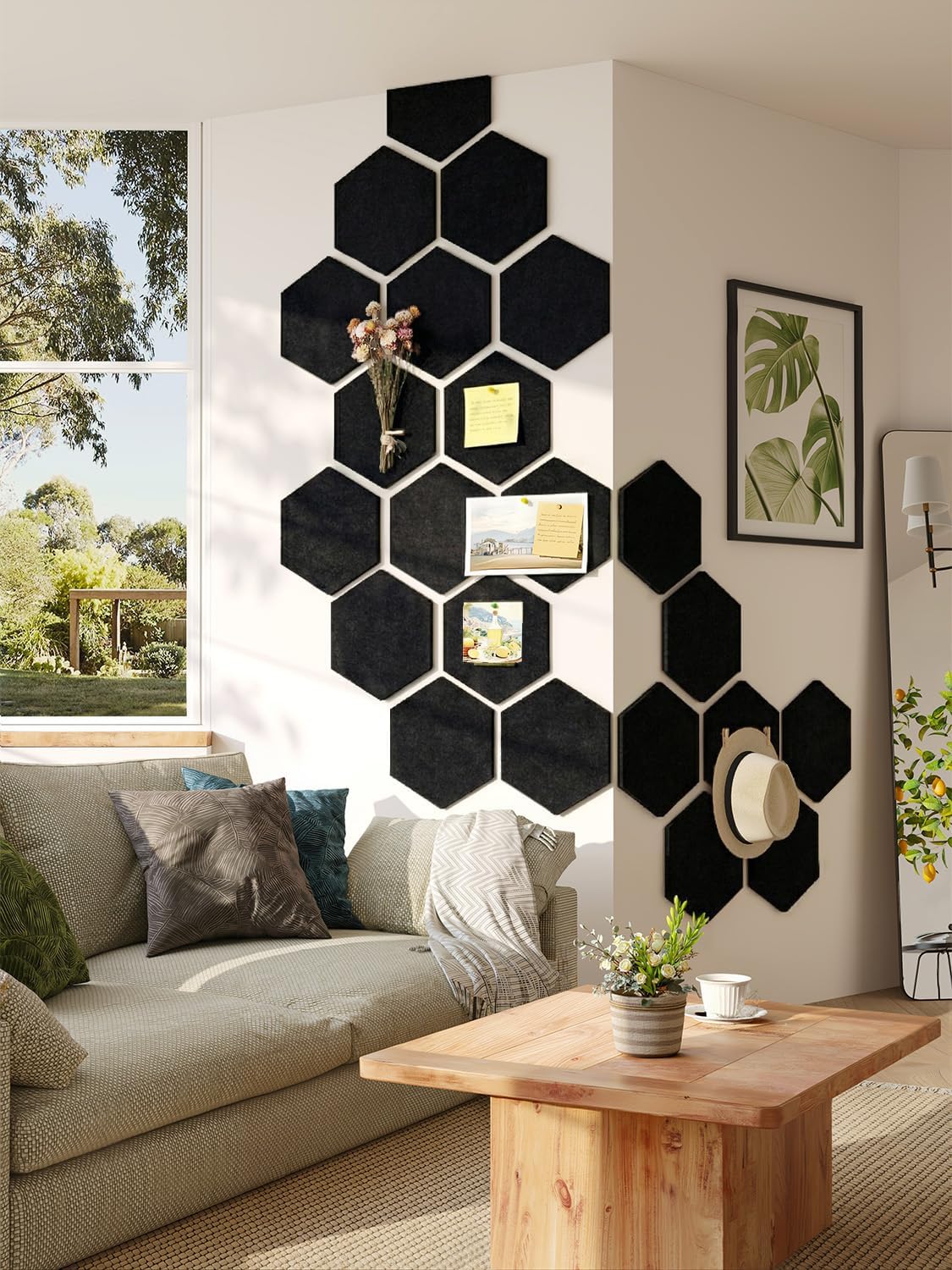 8 Pack Hexagon Felt Bulletin Board Tiles - 12" Large Thick Pin Board for Walls with 30 Push Pins, DIY Boards for Office Home School Decor, Aesthetic Hex Cork Board Alternative