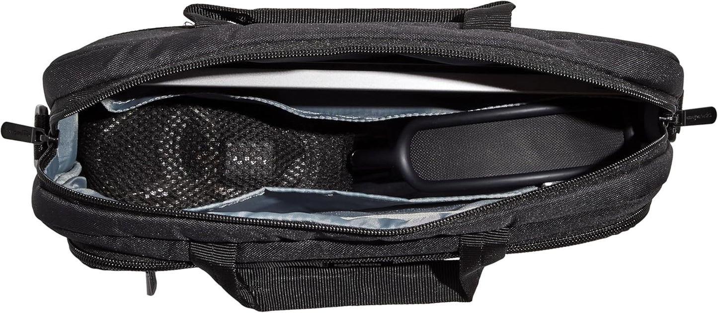 Amazon Basics Laptop Tablet Carrying Case with Shoulder Strap and Grab Handles, 14-inch, Black, Compartments for Storage