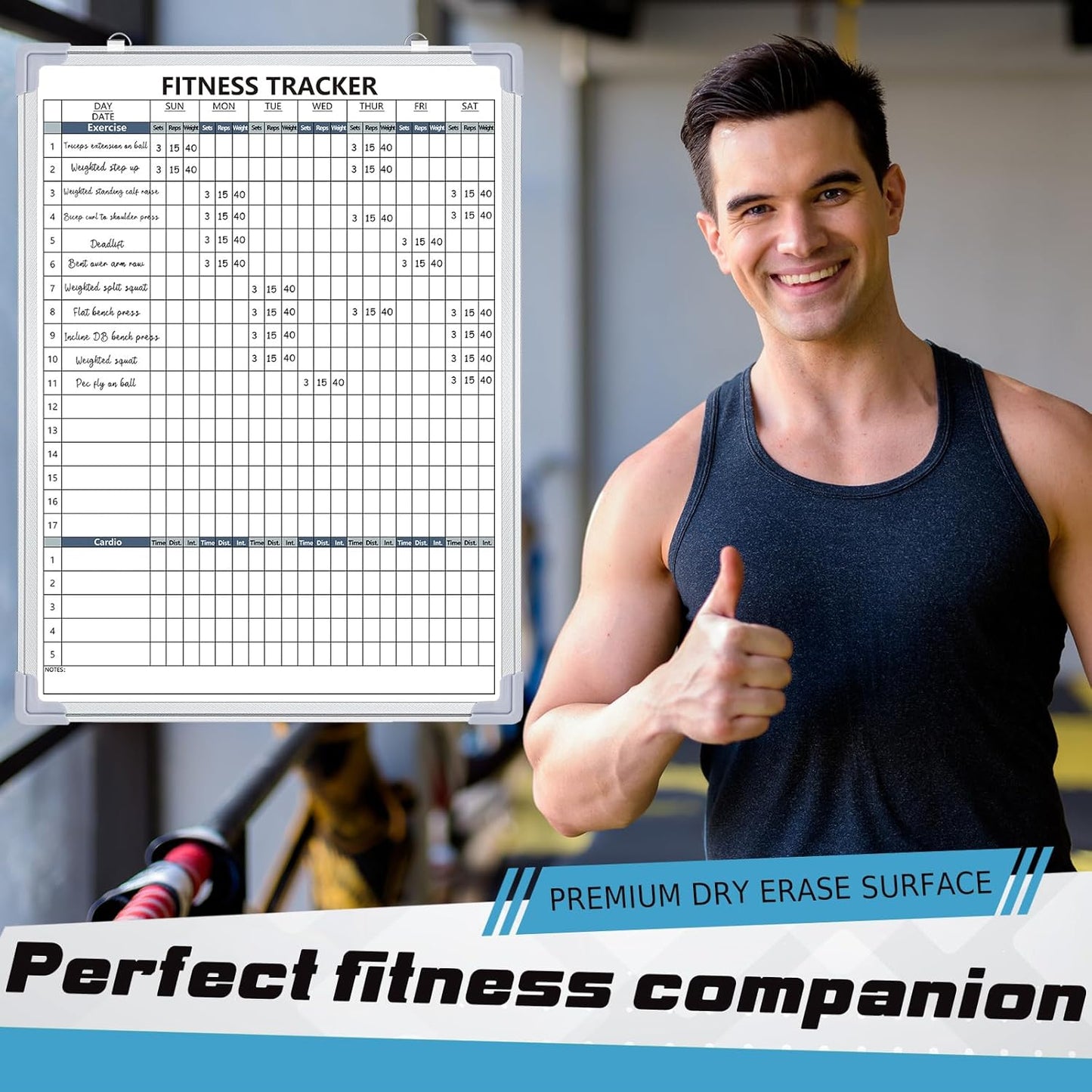 Lincia 16 x 12 Inch Fitness Tracker Whiteboard Workout Calendar for Home Gym Dry Erase Planner Hanging Removable to Do List for Wall Whiteboard with Aluminum Frame for Gym Program(Style A)