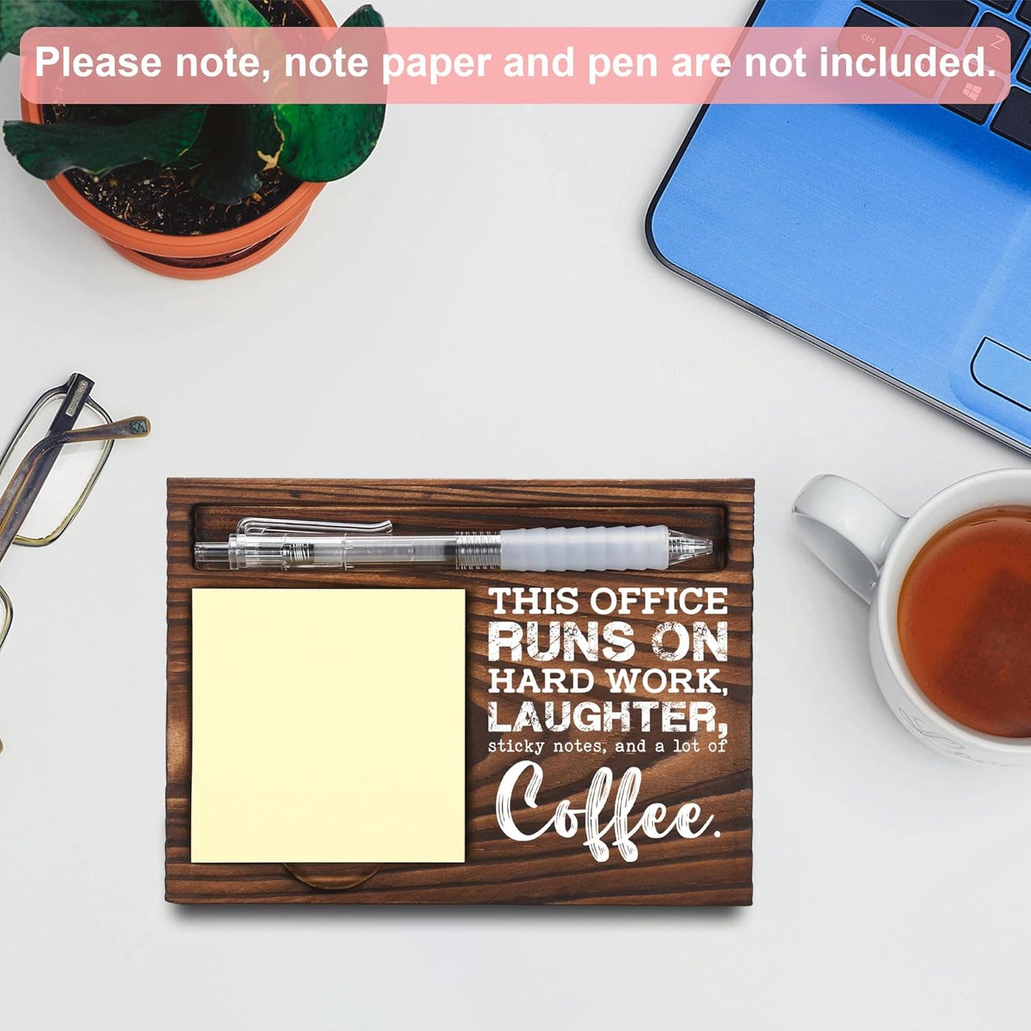 Inspirational Motivational Gifts, Encourage Gifts, Recovery Gifts, Little Reminders Sticky Note Holder, Post-it Note Dispenser for Desk, Wooden Post-it Note & Pen Holder 6.5" x 4.7" - FTA121