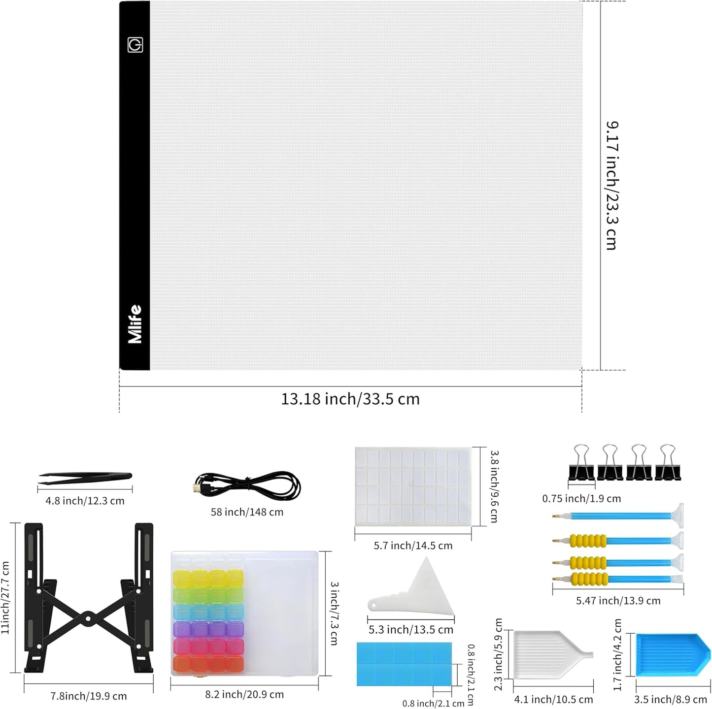 Mlife A2 Light Box Kit for Diamond Painting, Adjustable Brightness Diamond Light Pad for Tracing Pad, Light Board Diamond Art Painting Accessory, Diamond Art Tools for Full Drill