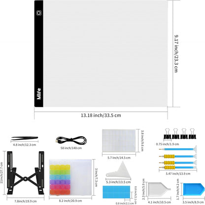 Mlife A2 Light Box Kit for Diamond Painting, Adjustable Brightness Diamond Light Pad for Tracing Pad, Light Board Diamond Art Painting Accessory, Diamond Art Tools for Full Drill