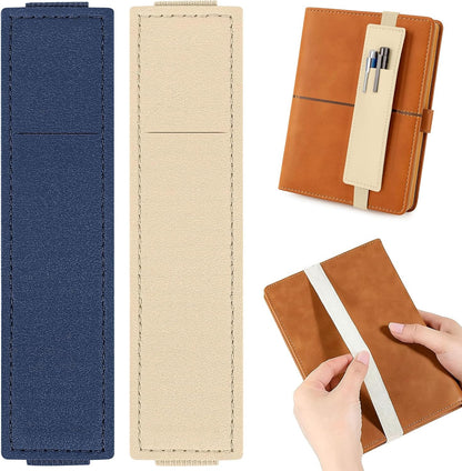 Tokusatsu 2 Pack Adjustable Elastic Pen Holder for Notebook, PU Leather Pencil Pouch with Stretchable Band, Fits Journals, Binders, Planners, Books, Portable Pen Sleeve Pouch, Off-White