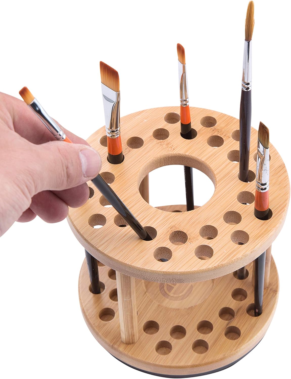 JackCubeDesign 360 Rotating Paint Brush Holder Bamboo Watercolor Artist Brush Water Coloring Organizer Display Stand Tray Rack with 27 Holes and 1 Big Hole – MK441A