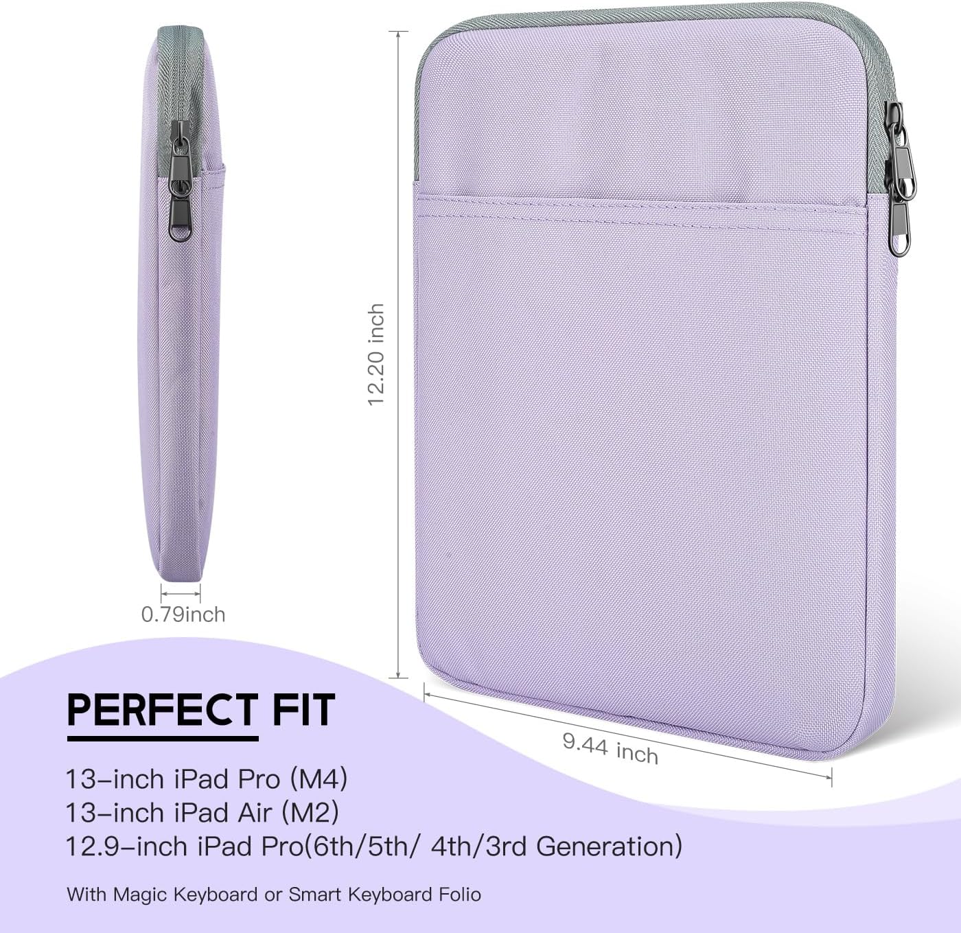 9-11 inch Tablet Sleeve Case for Fire Max 11 Tablet/Kindle Fire HD 10 Plus 10.1", iPad Pro M5 M4 /A16 11-in, iPad Air M2 M3 M4, 10.2 10.5 10.9 iPad Air, Galaxy Tab A9+ Plus, Fit Magic Keyboard -Purple