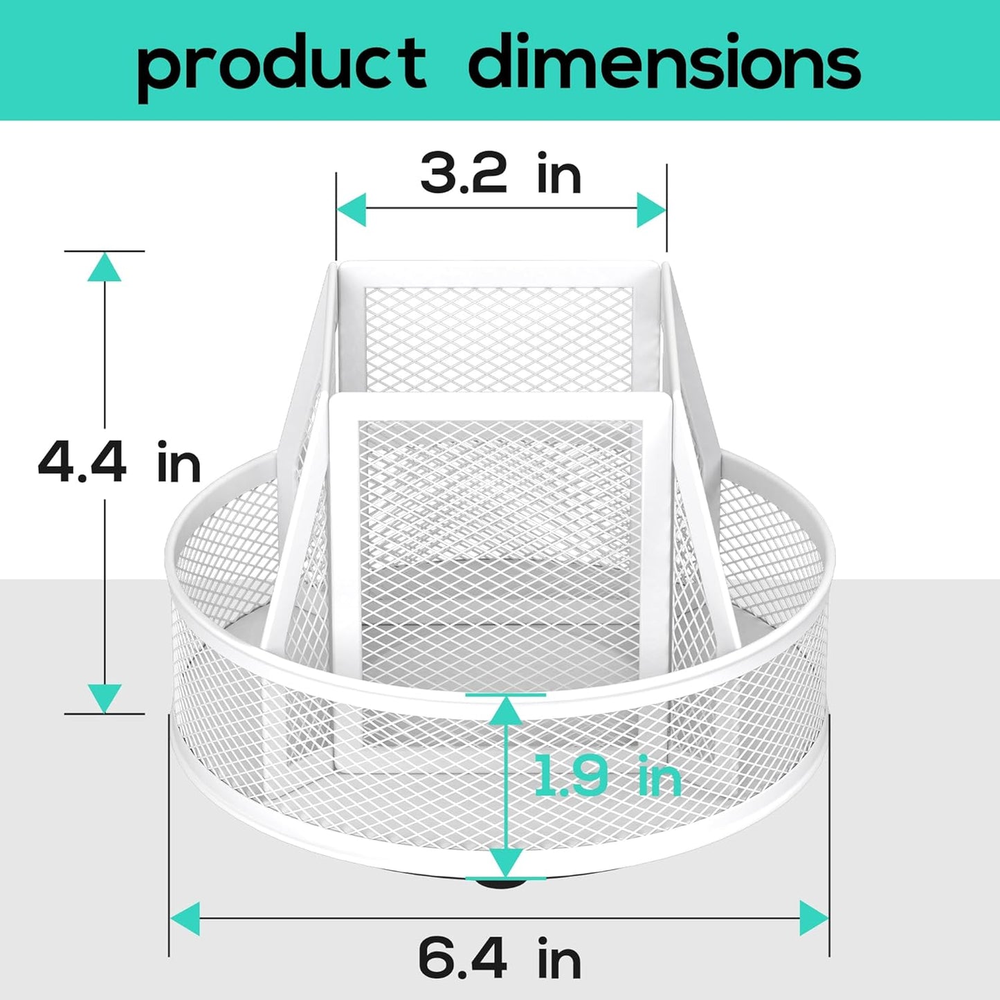 YINGHUA Metal Mesh Desk Organizer with 5 Compartments and Rotating Pencil Holder Pen and Stationery Organizer for Office Home School Anti Slip Base Black
