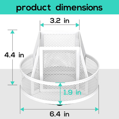 YINGHUA Metal Mesh Desk Organizer with 5 Compartments and Rotating Pencil Holder Pen and Stationery Organizer for Office Home School Anti Slip Base Black