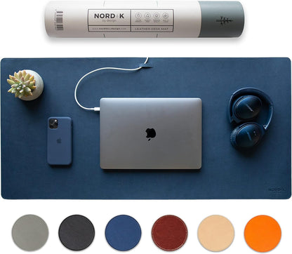 Nordik Leather Desk Mat Cable Organizer - Pebble Black 35 X 17 inch - Premium Mouse Mat - Felt Vegan Leather Desk Pad Protector - Desk Blotter Matt Keyboard - Large Desk Matt for Desktop Computer