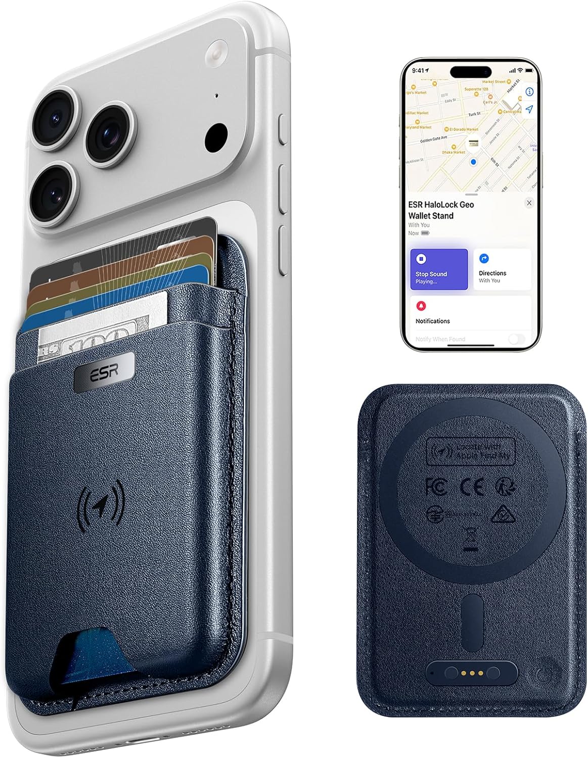 ESR Geo for MagSafe Wallet with Full Find My Functionality, RFID Blocking, 5 Cards Holder for Phone Case, Strong Magnetic Wallet for iPhone 17e/17/16/15/14/13/12 Series, Not for 13/12 Mini, Black