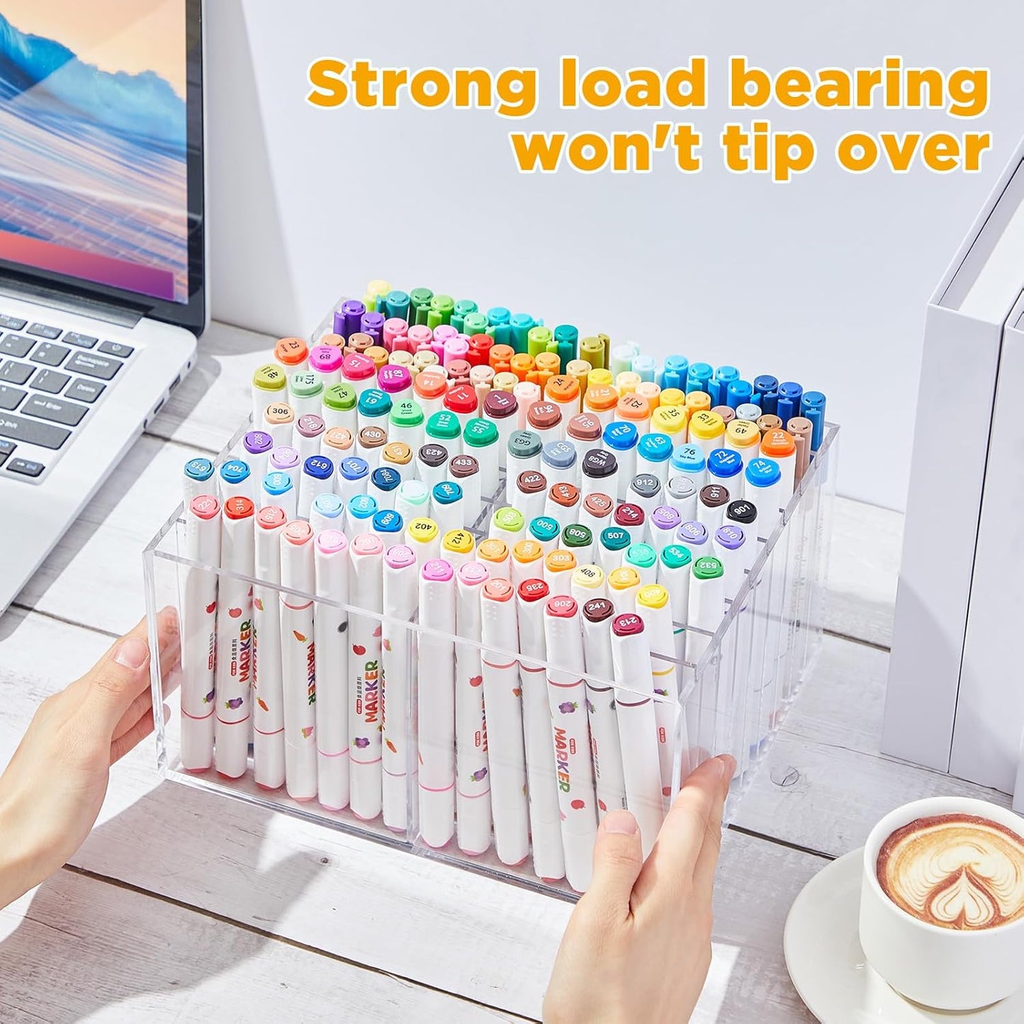 MotiMind Acrylic Marker Organizer for 189 Marker, Large Art Pencil Holder Storage Rack for Desk, Pens Art Brushes Display Stand with 27 Compartments for Desktop, Office (clear, 189 Capacity)