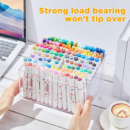 MotiMind Acrylic Marker Organizer for 189 Marker, Large Art Pencil Holder Storage Rack for Desk, Pens Art Brushes Display Stand with 27 Compartments for Desktop, Office (clear, 189 Capacity)