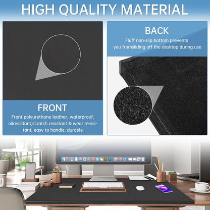 AKOZLIN 35.4"x 18.9" Soft PU Leather Surface Office Desk Mouse Mat Anti-Push Pad with Full Grip Fixation Lip Table Blotter Edge-Locked Protector