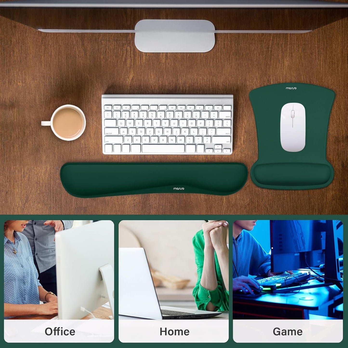 MOSISO Wrist Rest Support for Mouse Pad & Keyboard Set, Ergonomic Mousepad Non-Slip Base Home/Office Pain Relief & Easy Typing Cushion with Neoprene Cloth & Raised Memory Foam, Black