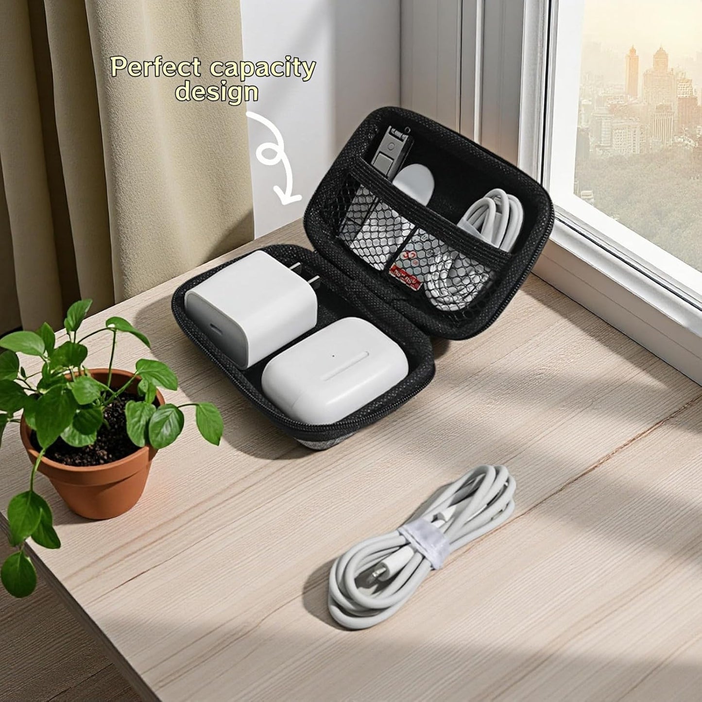 Chinshwehaw Electronic Accessories Organizer Bag: EVA Hard Shell Shockproof, Hard Shell Tech Organizer Case - Water Resistant Travel Storage for Cables Charger Earphones USB SD Card (Rectangle)