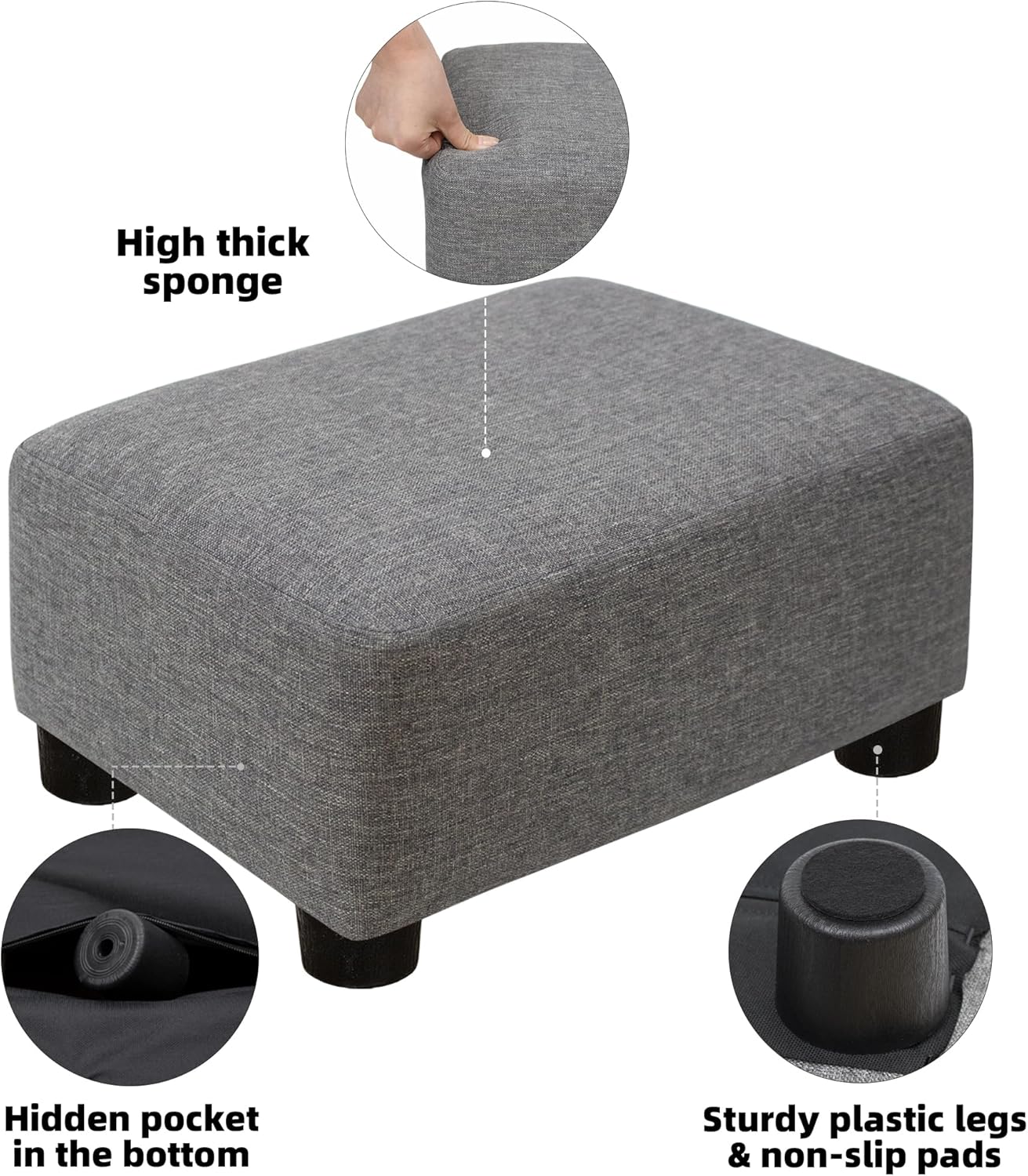 CAROLMADE Small Foot Stool Ottoman Footstool with Legs Under Desk Footrest for Living Room Bedroom and Office, Soft Ivory White