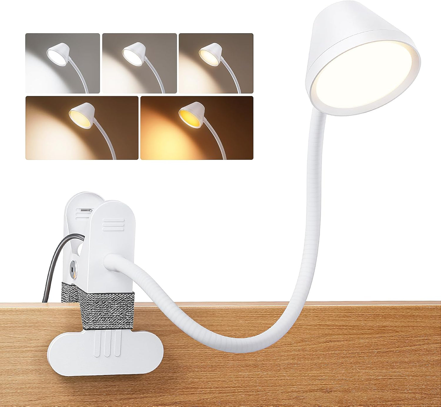 LEPOWER Clip on Light, 7W Reading Lights for Books in Bed with 5 Colors & Stepless Dimming, RG0 Eye-Care, Amber Glow Light & Auto Timer, Strong Clamp with Adapter for Headboard, Bedside, Desk, Black