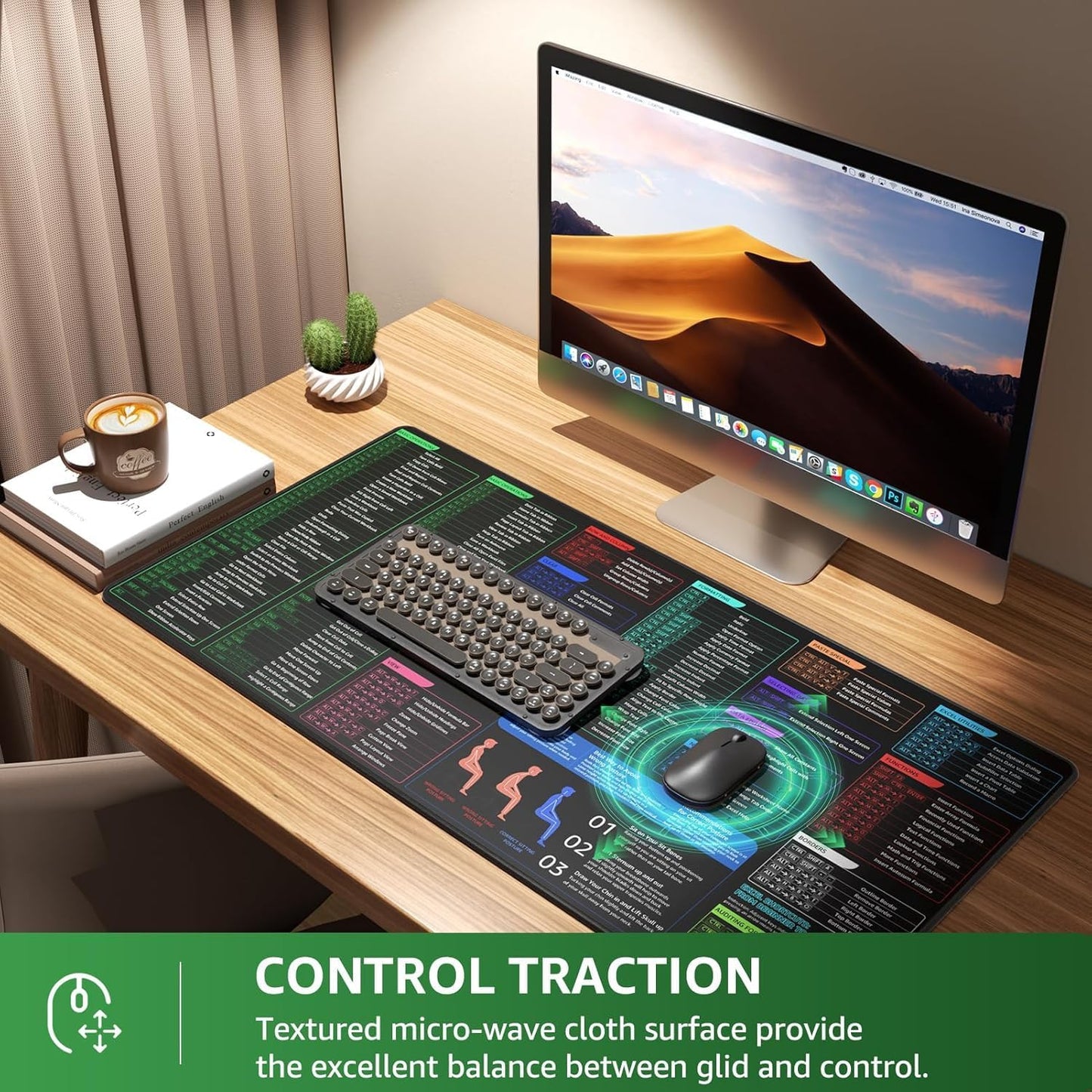KTRIO Large Gaming Mouse Pad Desk Mat, Superior Micro-Weave Cloth for Precise Mouse Control, Non-Slip Rubber Base, Stitched Edges, Water-Resistant, for Gamer, Office & Home, 31.5" x 11.8" inches