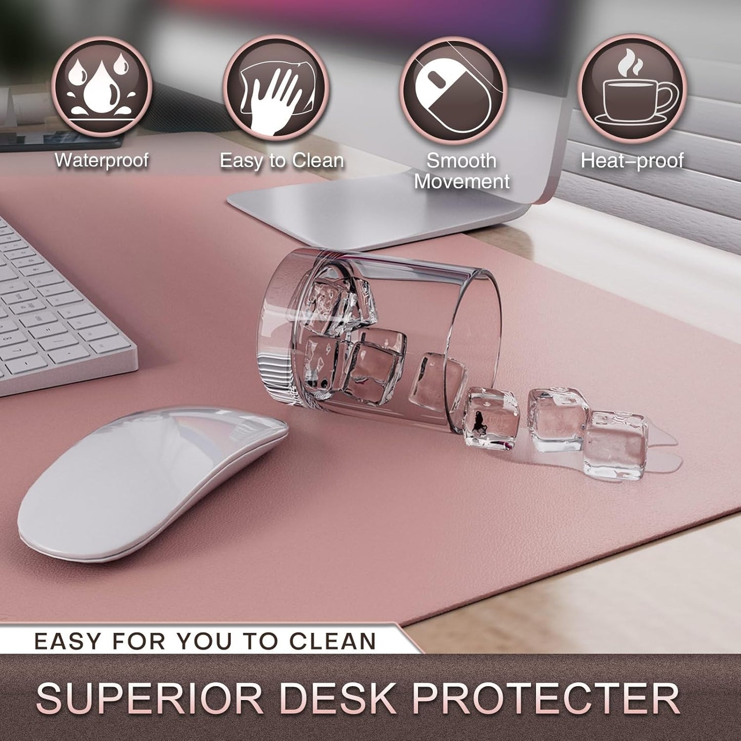 K KNODEL Leather Desk Pad Protector, Office Desk Mat, Large PVC Leather Desk Blotter, Non-Slip Mouse Pad (Dark Brown, 15.7" x 31.5")