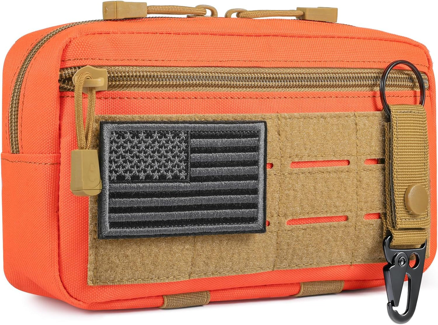 FRTKK Tactical Molle Admin Pouch Utility Laser Cut EDC Tool Pouch Bag Horizontal Modular Pouches Include US Flag Patch and Keychain