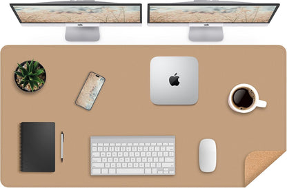 AFIING Large Desk Mat 47" x 17", Dual-Sided Natural Cork & PU Leather Desk Pad, Non-Slip Waterproof Mouse Pad for Office, Home & Gaming, Black