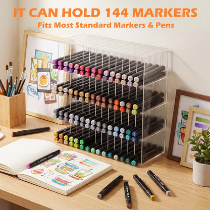 Colingmill Acrylic Marker Organizer for 480 Markers, Extra Large Art Marker Storage Rack for Desk, Durable Pencil Holder Desk Storage for Artists Teachers Students Office Birthday Gifts(Large)