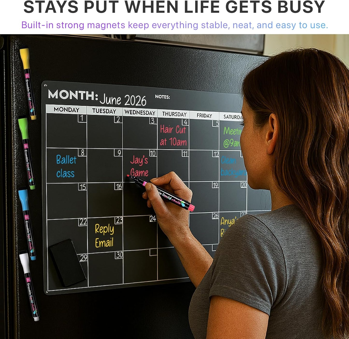 Magnetic Whiteboard for Fridge - Large Dry Erase Calendar for Wall | 2 Magnetic Dry Erase Board 10.5" x 16.5" & 7" x 16.5", Monthly Goal Setting & Habit Tracker, 5 Markers and 6 Adhesive Hooks