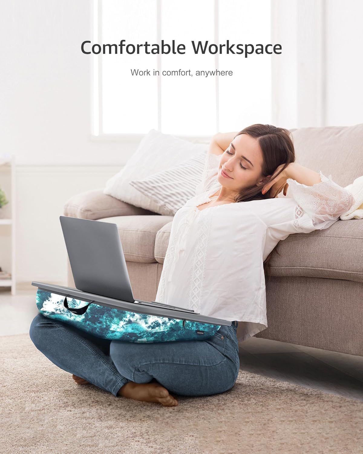 Lap Desk, Portable Laptop Stand with Washable Cushion, Fits up to 17 inch Laptop, with Device Ledge and Phone Holder, Use on Bed,Couch, Sofa, Floor, Home Office– ISTUDYNITURE (Large, Black)