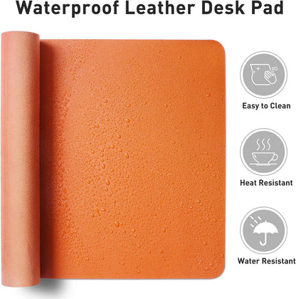 Aothia Leather Desk Pad Protector, Mouse Pad, Office Desk Mat, Non-Slip PU Leather Desk Blotter, Laptop Desk Pad, Waterproof Desk Writing Pad for Office and Home (Brown,23.6" x 13.7") - Colors A