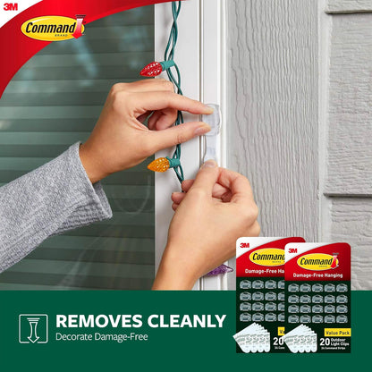 Command Outdoor Light Clips, 20 Clear Clips and 24 Command Strips, Damage-Free Hanging Outdoor Light Clips with Weather Resistant Strips, Wall Clip for Hanging Outdoor Lights and Cable Management