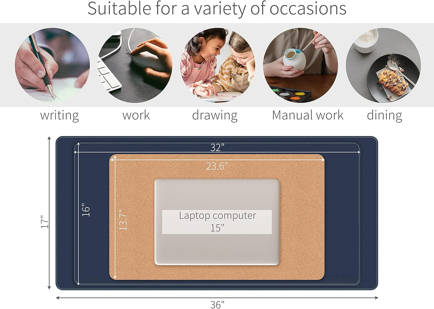 RENMTURE Dual-Sided Mouse Pad, Natural Cork & PU Leather Large Desk Pad for Office and Home Work, Desk Protector Non-Slip, Waterproof, Easy Clean (Olive Green, 32"x16")