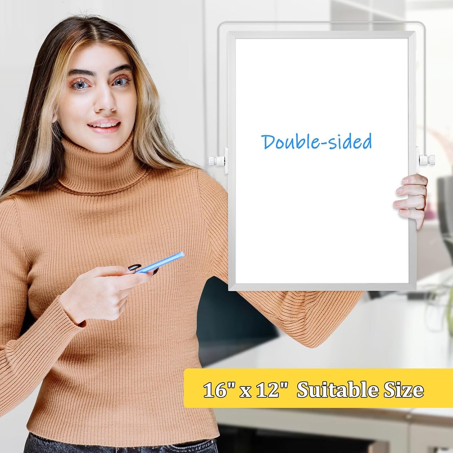 Dry Erase Magnetic White Board, 16" x 12" Double-Sided Desktop Whiteboard with Stand, Portable Small Whiteboard Set for Drawing, Office, Home