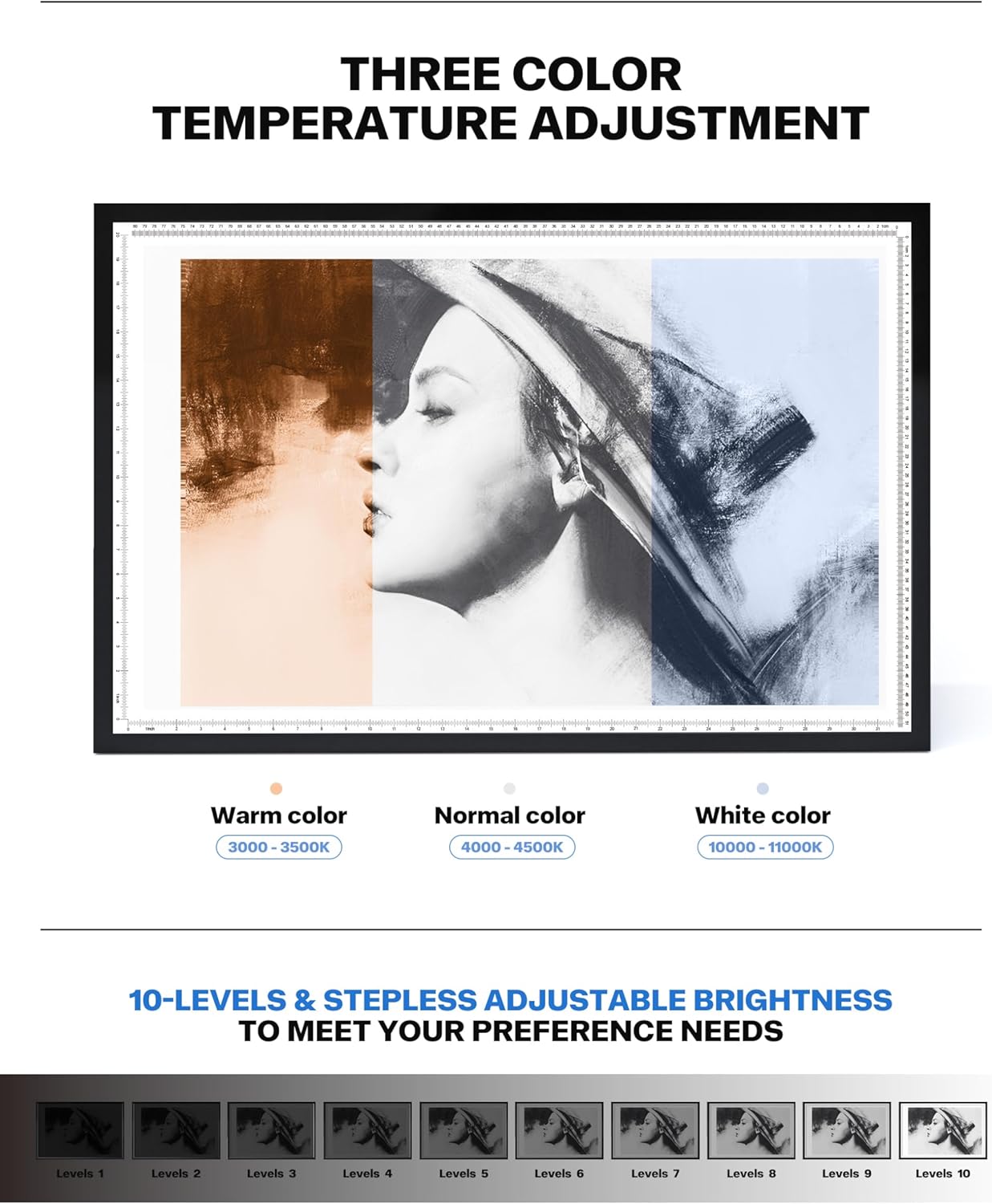 A2 Light Pad - 26"x19", 10000+ LUX Super Bright 10 Levels/Stepless Dimming 3 Colors Art Light Board Extra Large with UL Adapter for Diamond Painting, Tracing, Drawing, Sketching - Aluminum Frame