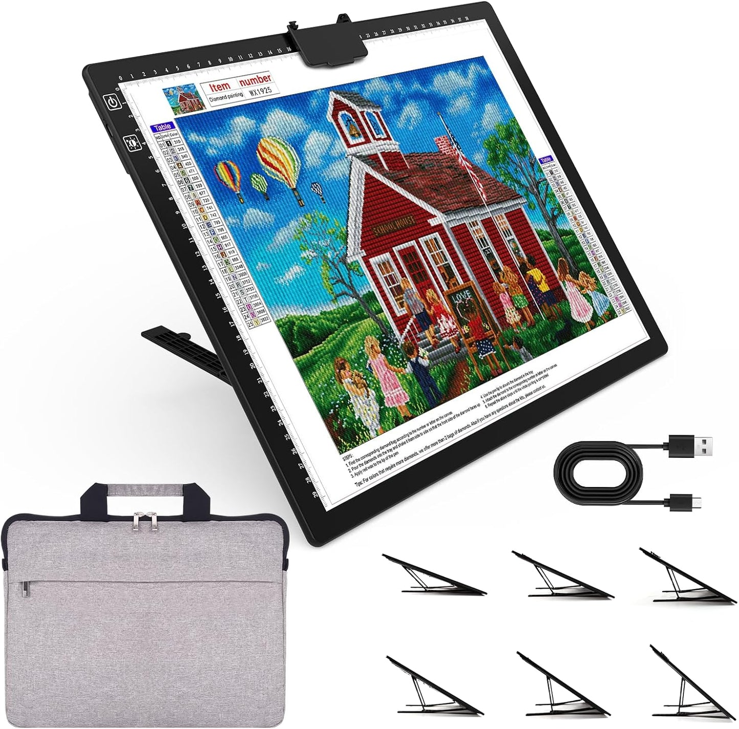 HIUKCOLED Rechargeable A4 Light Pad, Battery Powered Light Board with Carry Bag, Built-in Top Clip＆Stand, Stepless Dimmable＆6-Level Brightness Adjustable, Wireless LED Tracing Box for Weeing Vinyl