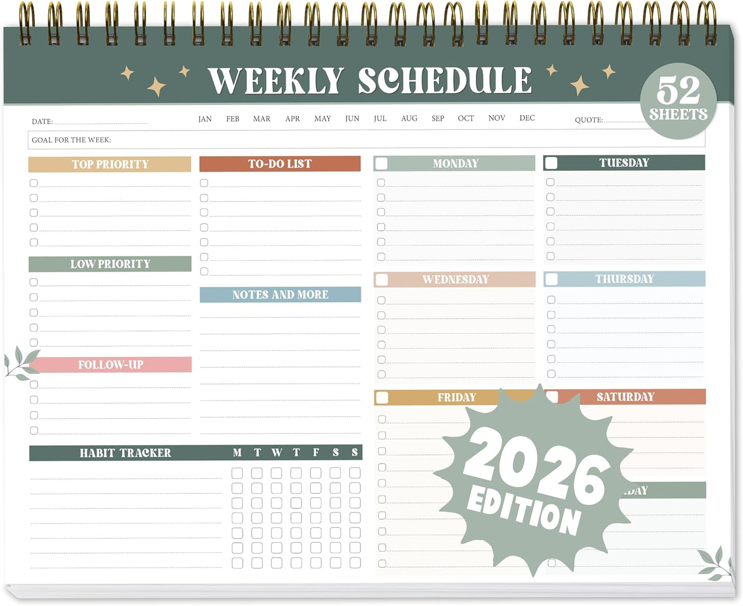 Weekly To Do List Notepad Undated (52 Sheets, 8.5 x 11") – Large Weekly Planner Desk Pad for Work, School & Home, Simple Productivity Organizer - Rainbow Boho
