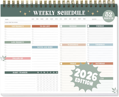 Weekly To Do List Notepad Undated (52 Sheets, 8.5 x 11") – Large Weekly Planner Desk Pad for Work, School & Home, Simple Productivity Organizer - Rainbow Boho